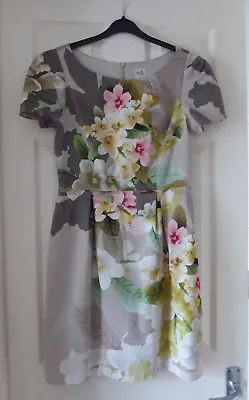 Oasis Belle Floral Dress Size 10 Beige Pink Yellow Cream Excellent Condition • £19.99