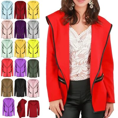 £7.99 • Buy Ladies Hoodies Womens Open Front Zip Pockets Hood Cardigan Top Plus Size UK 8-22