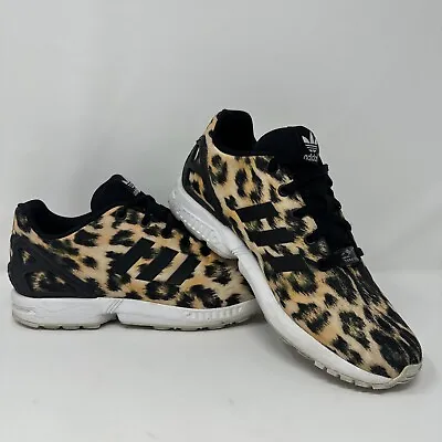 Adidas ZX Flux J Leopard Print Tan Black White Torsion Trainer Mens Sz 7 B25642 • $19.99