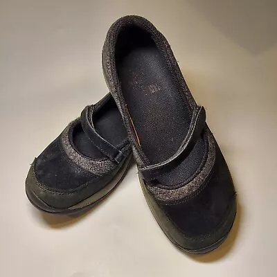 Merrell Womens Encore Strap Mary Janes Shoes Black Suede Gray Tweed Size 6.5 • $18.67
