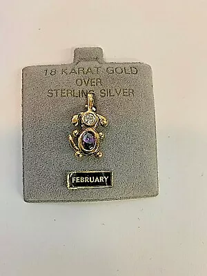 Vintage 18K Gold Over Sterling Silver February Amethyst Rhinestone Puppy Charm • $12.99