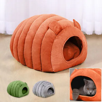 Pet Igloo Bed Small Soft Grey Plush Dog Cat Cave Bed Warm Rabbit House Kennel • £37.88