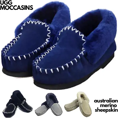 100% Australian Merino Sheepskin Moccasins Slippers Winter Casual Slip On UGG • $49.97