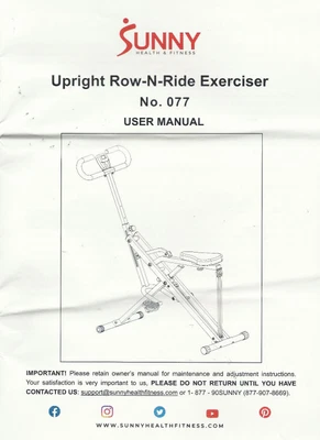 $4 • Buy User Manual For / Sunny Health & Fitness, Squat Assist Row-N-Ride Trainer Glutes