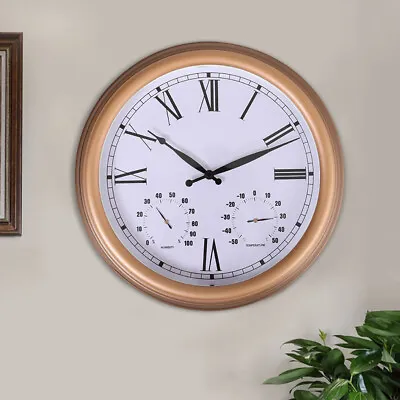 Large Round Face Indoor Outdoor Garden Wall Clock W/ Thermometer And Hygrometer • £19.95