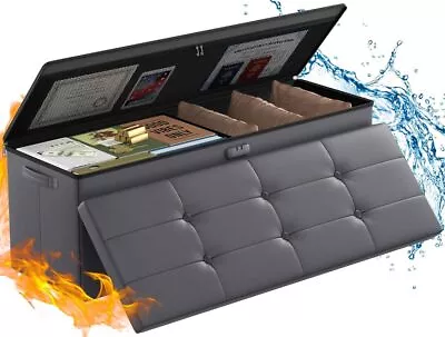 Storage OttomanFireproof Folding Storage Bench With Lock(15”x 43”x15”)Grey • $64.39