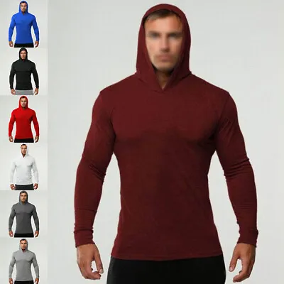 Men's Slim Fit Breathable Sports Hoodies Pullover Stretchy Hooded T-Shirts Tops • $22.92