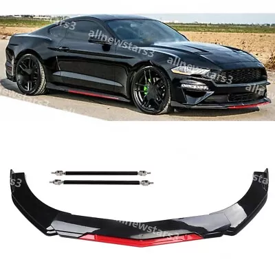 For Ford For Mustang Front Bumper Lip Spoiler Splitter + Strut Rods Black Red • $58.95