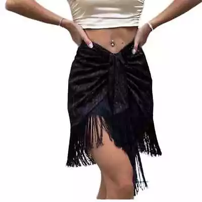 ZARA Floral Silk Thread Fringe Hemline Knot Mini Skirt Lined Assym Women’s Sz XS • $44.99