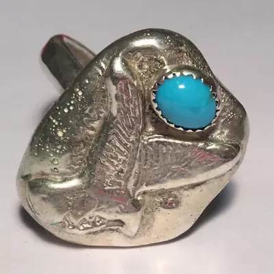 Big/Bold Artisan Sterling Silver Eagle & Blue Turquoise Ring - Men's Size 13.5 • $60