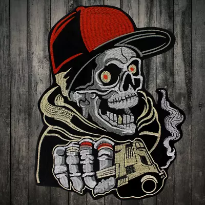 Embroidery Patch Large Back Biker Patches Skull With Hat Fabric Sticker Iron On • $15