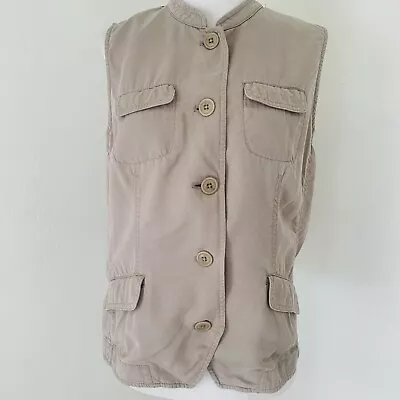 J.Jill Vest Womens Medium Petite Sleeveless Safari Khaki Front Button Tencel • $16.99