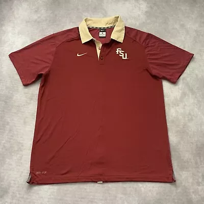 Nike Dri Fit FSU Polo Shirt Size L Florida State University Patch Red Stripe • $18.50