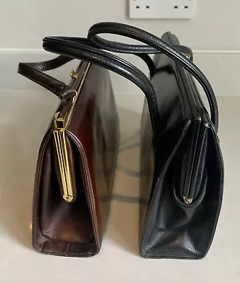 Two Vintage Handbag Waldybag Black And Chestnut Brown 1960s Waldy Bag • £50