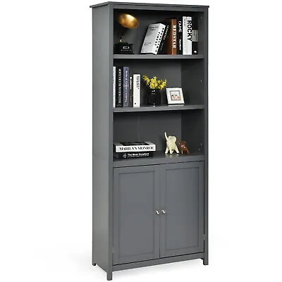 Wooden Tall Bookcase 3-Tier Shelving Storage Cabinet 2 Doors Display Organizer • £128.95