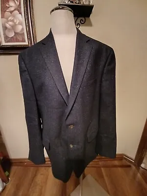 Jack Victor Teena Hicks Blazer Jacket 44R Blue Herringbone Silk Wool NWOT (V) • $89