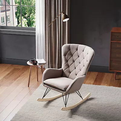 High Back Fabric Upholstered Rocking Chair Armchair Nursing Relaxing Rocker Sofa • £119.95