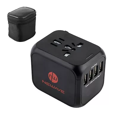 NEWAVE 4 Port USB-A 3.4A Smart Universal International Travel Adapter Charger Bk • $26.99