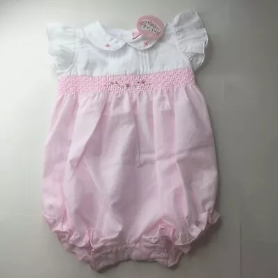 £11.99 • Buy Baby Girl Floral Smocked Romper White /pink  Rock A Bye Spanish Style