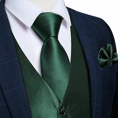 Mens Gold Black Paisley Waistcoat Silk Wedding Suit Vest Hanky Cufflinks Tie Set • $23.32