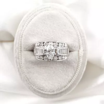 14K Gold Engagement Ring With Marquise Round & Baguette Natural Diamonds 2 CTW • $1129.96