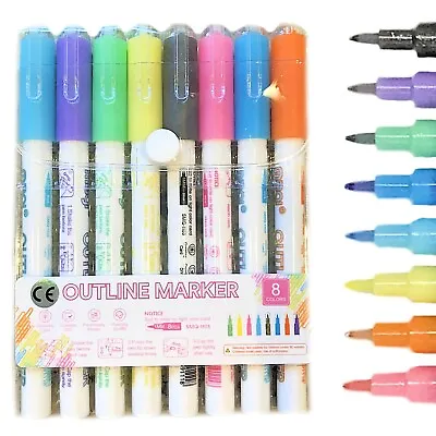 Drawing Double Line Outline Pen Highlighter Marker 8 Color Pens • £5.69