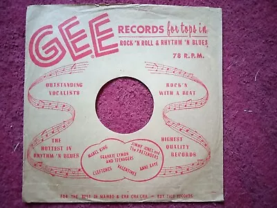 GEE RECORDS Vintage 10  COMPANY SLEEVE 78 Rpm RHYTHM BLUES ROCK & ROLL Cleftones • $9.99