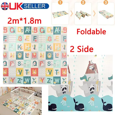 2 Side Baby Play Mat Large Foam Crawling Floor Carpet Fish Map Alphabet Foldable • £30.90