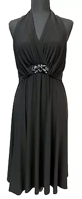 Evan Picone Womens Dress Size 10 Black Cocktail Fit Flare Stretch V-Neck LBD • $15.24