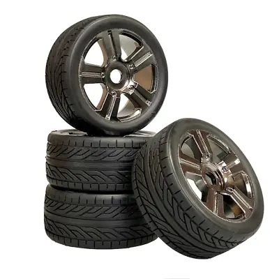 Buggy Tyre Wheels Set Street With 5-Sternfelge Black-Chrome 1:8 4 Pcs. PartCore • £29.10