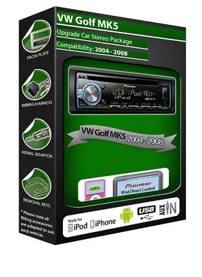 £109.99 • Buy VW Golf MK5 CD Player, Pioneer Headunit Plays IPod IPhone Android USB AUX In