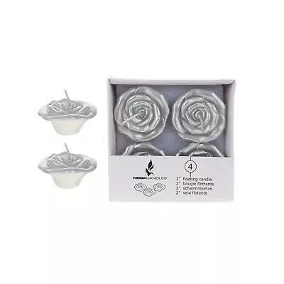 Mega Candles - Unscented 2  Floating Flower Candles - Silver Set Of 4 • $9.95