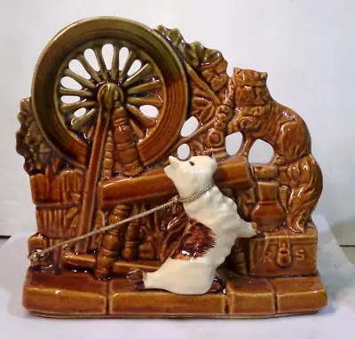 Vintage MCCOY USA Planter Mid Century Pottery SCOTTIE DOG + Cat Spinning Wheel • $18