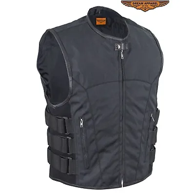  Mens Concealed Carry Black Textile Motorcycle Club Biker Vest With Zippers • $56.94