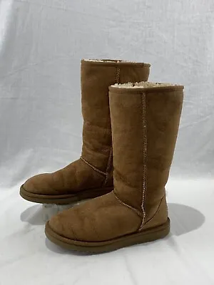 UGG Chestnut Brown Tall Classic Australia Suede Boots Women’s Size 7 • $36