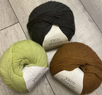 £20 • Buy Yarn Stories Clearance Pack Of 3 Balls Fine Merino Wool / Baby Alpaca Aran & DK