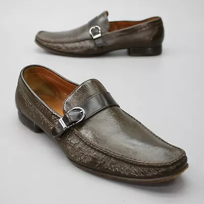 Moreschi Men's 12 Italian Brown Crinkle Leather Slip-on Dress Loafers Italy • $45