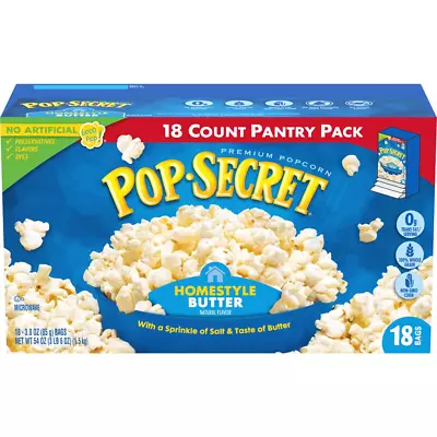 Pop Secret Microwave Popcorn Homestyle Butter Flavor 3 Oz Sharing Bags 18 Ct • $13.29