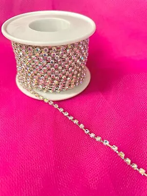 Petite Crystal AB Aurora Rhinestone Trim Loose Chain SS10 Single Row 1 YARD • $11.99