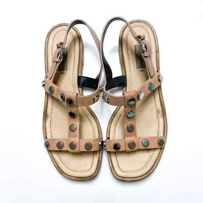 £148.28 • Buy Balenciaga Beige Leather Studded Gladiator Flat Sandals Size EU 39