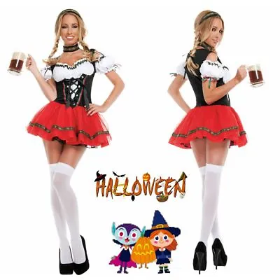 Women Bavarian Fancy Dress Oktoberfest Dirndl Girls Beer Maid Costume German UK • £5.89