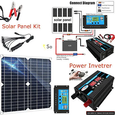 4000W Solar Panel Kit Solar Power Inverter Generator 100A Home 220V Grid System • £42.74