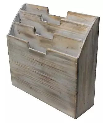 Vintage Rustic Wooden Desk Organizer & Paper File Holder Distressed Torched Wood • $43.48