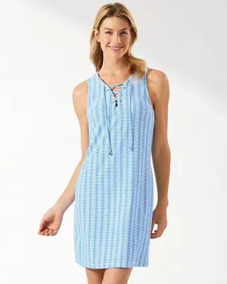 Tommy Bahama Island Cays Stripe Spa Dress Coverup Azure Blue Medium • $79.99