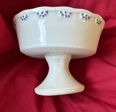 Vintage McCoy Pottery USA Pedestal Vase Planter White With Blue Floral Trim • $29.95