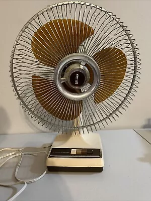 Vintage Galaxy Fan 12  Cream Brown Amber Oscillating 3 Speed Tested WORKS • $21.84