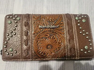 Montana West Tri-Fold Wallet W Zipper Compartment Beaded Embellishments Brown  • $19