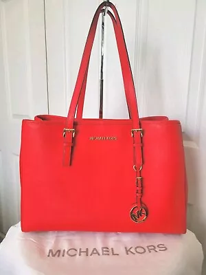 Michael Kors Saffiano Leather Jet Set Travel Tote Bag Sangria Red / Gold • $34.99