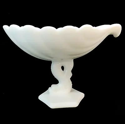 Westmoreland Milk Glass Shell Bowl Dolphin Pedestal Compote Vtg White Glass • $22.49