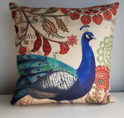 £5.99 • Buy New Cushion Cover Peacock Bird Floral Garden Fancy Print
